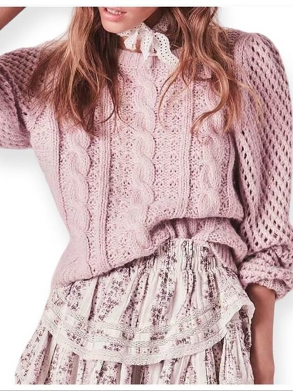 EUC - Loveshackfancy Rosie Cable Knit Sweater, Color: Lilac, Size: XS